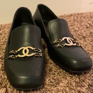 Black Chanel Chain Loafers
